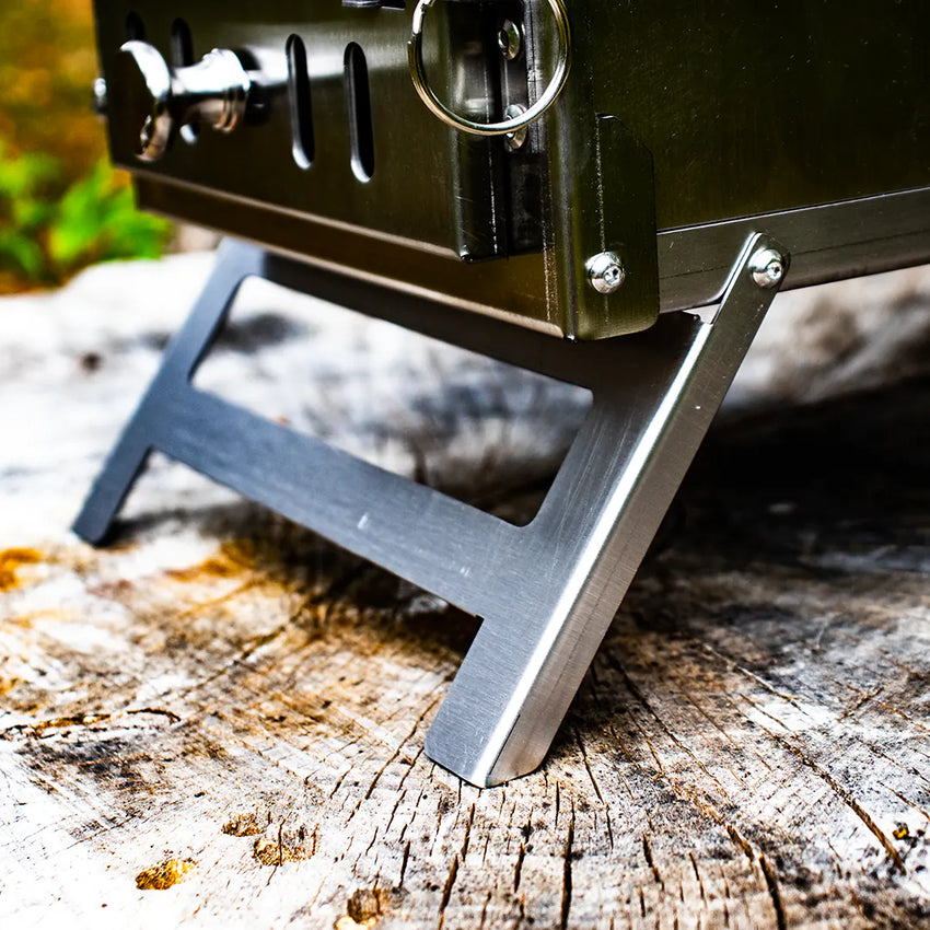 Ansicht der ausklappbaren Füße des Mini-Ofens