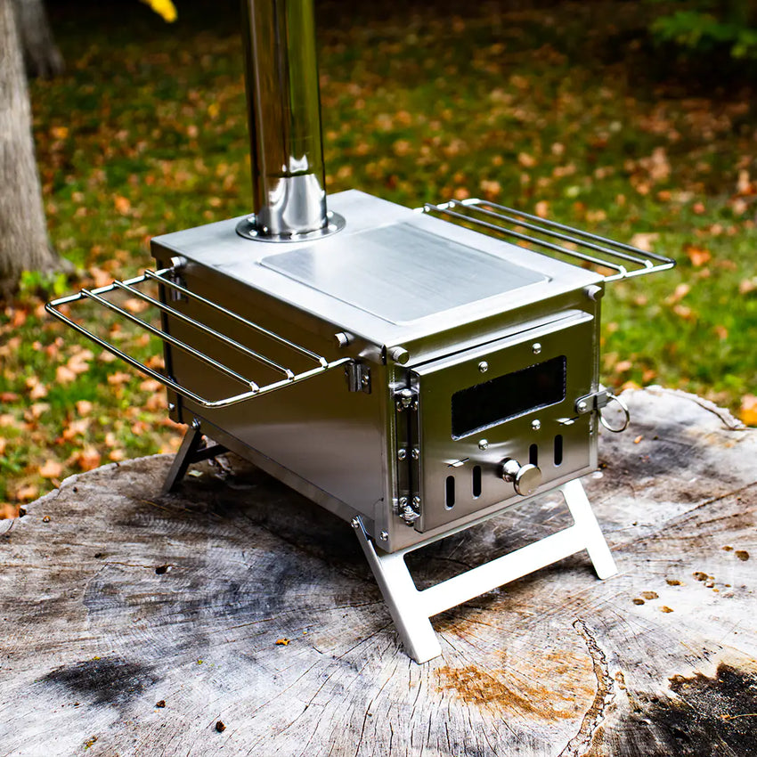 Seitenansicht des tragbaren Mini-Holzofens